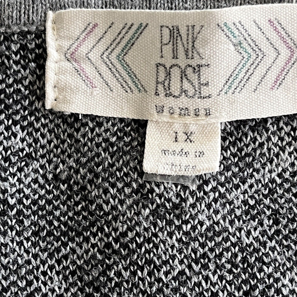 Pink Rose Womens Dress Size 1X Knit Black Grey Sleeveless Shift Y2K 80's Work - Picture 5 of 10